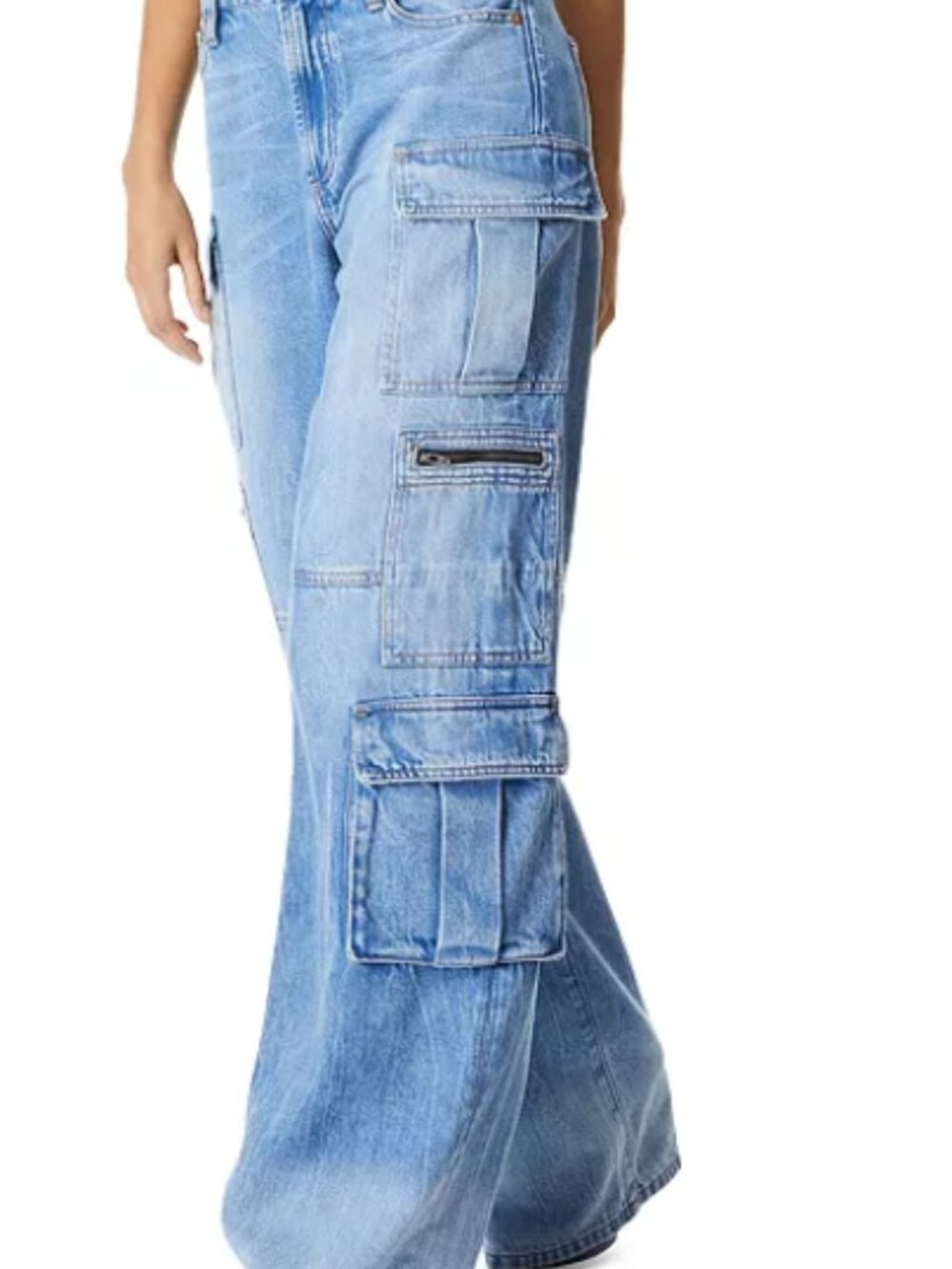 Alice + Olivia Cay Wide Leg Baggy Cargo Jeans Brea Blue